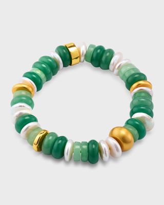 Jade Aventurine and Pearl Mix Stretch Bracelet
