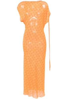 Jade Cropper abstract-print mesh midi dress - Orange