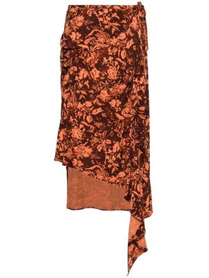 Jade Cropper floral-print draped midi skirt - Brown