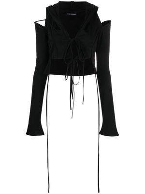 Jade Cropper hooded tied cropped top - Black