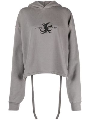 Jade Cropper logo-print open-back hooded jumper - Grey