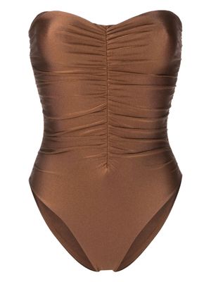 JADE Swim Incline high-rise ruched swimsuit - Brown