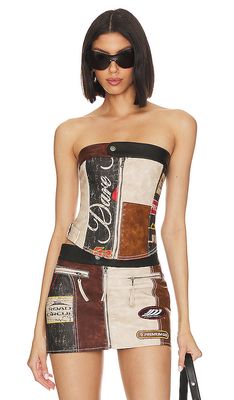 Jaded London Daytona Faux Leather Corset Top in Brown