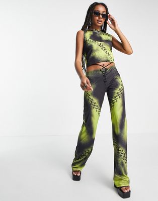 Jaded London low waist tie detail pants in illusion print set-Multi