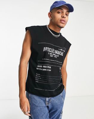 Jaded London oversized sleeveless t-shirt in black with reciept print