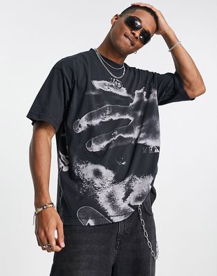 Jaded London oversized T-shirt in washed black with frail print