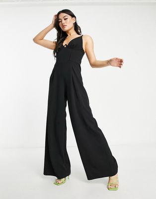 Jaded Rose cami wide leg jumpsuit with bust detail in black
