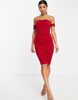 Jaded Rose Exclusive ruched corset midi dress in wine red
