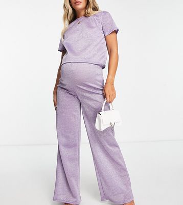 Jaded Rose Maternity wide leg pants in lilac sparkle - part of a set-Purple