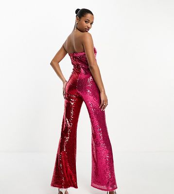 Jaded Rose Petite bandeau embellished jumpsuit in red and pink