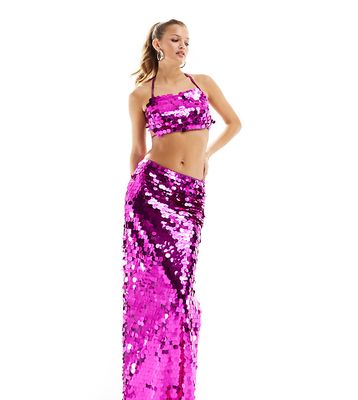 Jaded Rose Petite disc sequin maxi skirt in pink - part of a set