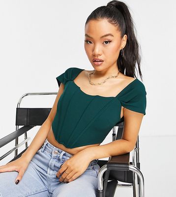 Jaded Rose Petite Exclusive drape corset in emerald green - part of a set