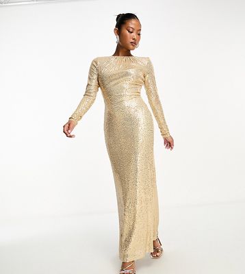 Jaded Rose Petite long sleeve sequin maxi dress in gold