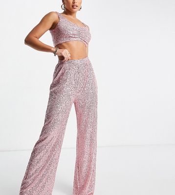 Jaded Rose Tall Exclusive sequin wide leg pants in rose gold - part of a set