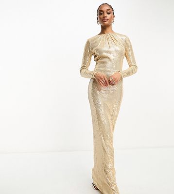 Jaded Rose Tall long sleeve sequin maxi dress in gold