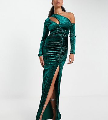 Jaded Rose Tall one shoulder maxi dress in emerald velvet-Green