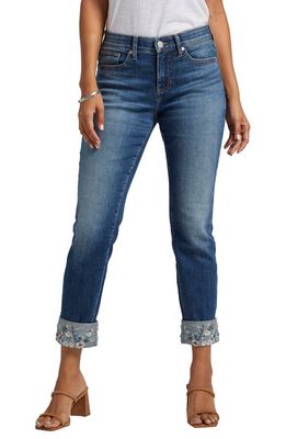 Jag Jeans Carter Embroidered Cuff Crop Girlfriend Jeans in Mosaic Blue