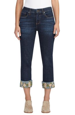 Jag Jeans Carter Floral Cuff Mid Rise Crop Girlfriend Jeans in Fountain Blue
