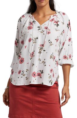 Jag Jeans Floral Print Tie Neck Blouse in White Rose Floral