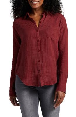Jag Jeans Textured Cotton Button-Up Shirt in Brick