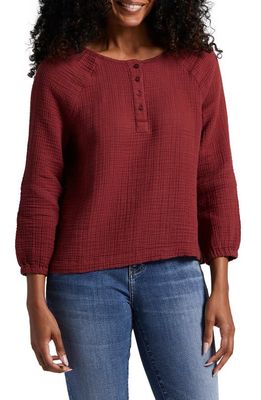 Jag Jeans Textured Henley Blouse in Brick