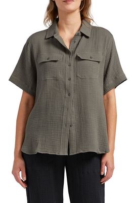 Jag Jeans Textured Short Sleeve Button-Up Shirt in Olive