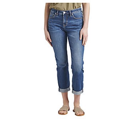 JAG Petite Carter Mid Rise Girlfriend Jeans-Tho rne Blue