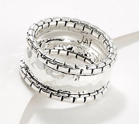 JAI Sterling Silver Men's Hammered & Box Chain Ring