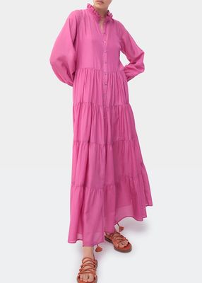 James Button-Front Tiered Maxi Dress