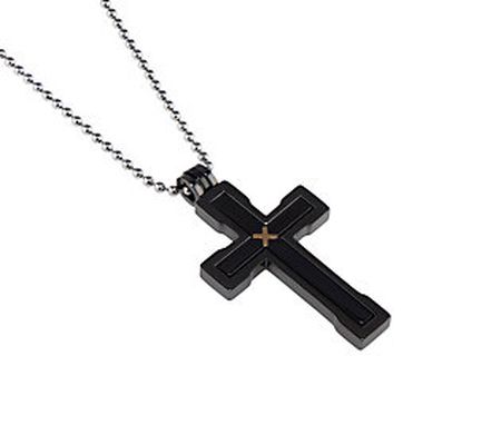 James Michael Men's Black IP Stainless Cross Pe ndant w/ Chain