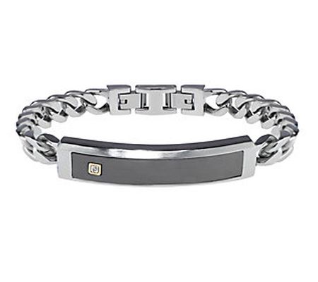 James Michael Men's Stainless Steel Diamond Acc ent ID Bracele