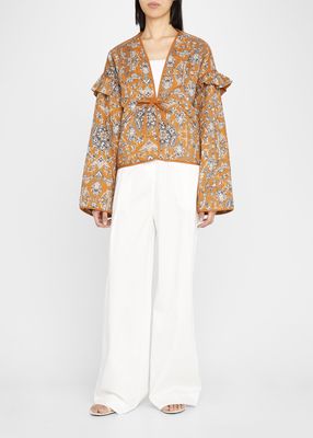 Janaki Floral Ruffle-Trim Kimono Jacket