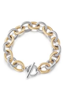 Jane Basch Designs Two-Tone Cable Chain Bracelet in Silver And Gold
