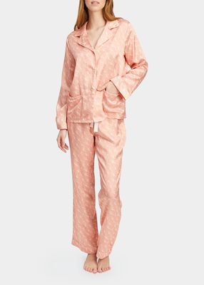 Jane Chantal Long Bird-Print Pajama Set