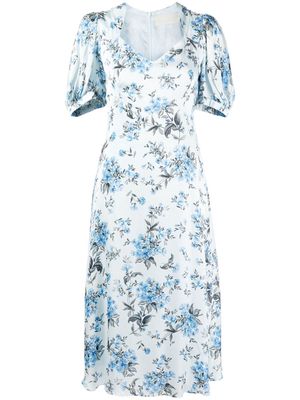 JANE Paradise scatter-flower-print midi dress - Blue