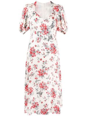 JANE Paradise scatter-flower-print midi dress - White