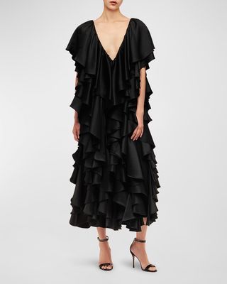 Jane Plunging Tiered Ruffle Ankle Gown