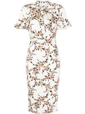 JANE Primrose floral-print dress with cape - White