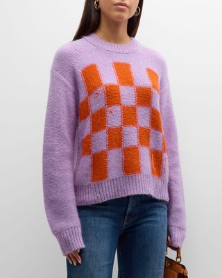 Janell Embroidered Check Intarsia Sweater