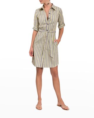 Janell Short Striped Belted Shirtdress