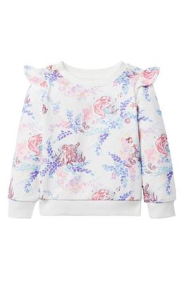 Janie and Jack x Disney Kids' 'The Little Mermaid' Ruffle French Terry Graphic Sweatshirt in White Multi