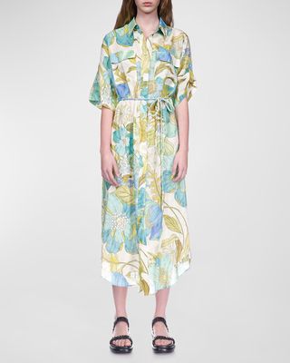 Janis Floral Linen Midi Shirtdress