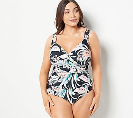 Jantzen Print or Solid Surplice Maillot One Piece Swimsuit