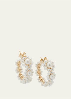 Jardin Boucle Freshwater Pearl Floral Hoop Earrings in 14K Yellow Gold