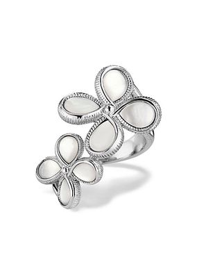 Jardin Sterling Silver & Mother-of-Pearl Double Flower Bypass Ring