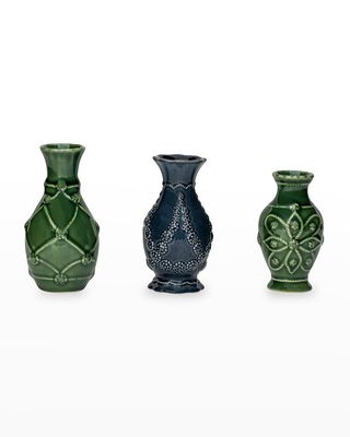 Jardins du Monde Green/Blue Mini Vase Trio