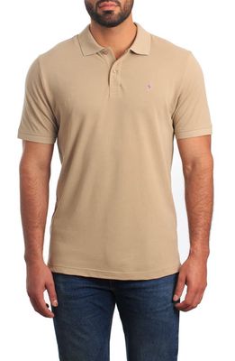Jared Lang Lightning Bolt Embroidered Polo in Sand