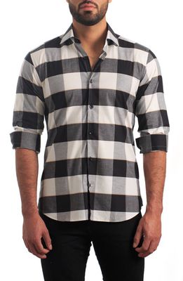 Jared Lang Trim Fit Buffalo Plaid Cotton Button-Up Shirt in Black Check
