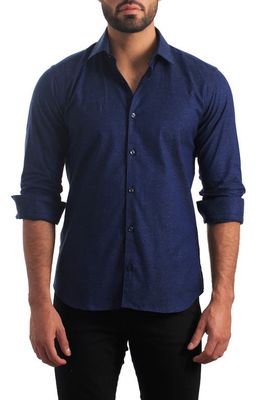 Jared Lang Trim Fit Cotton Button-Up Shirt in Dark Blue