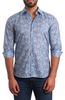 Jared Lang Trim Fit Floral Cotton Button-Up Shirt in Blue